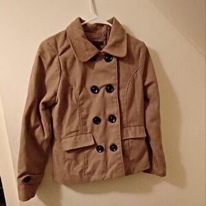 Black Lipstick peacoat double breasted large button tan/beige womens M (102324A)